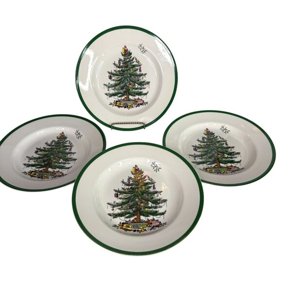 Spode Other - 4 VTG Spode Christmas Tree Dinner Plates 10.75” Made In England S3324-Y Set